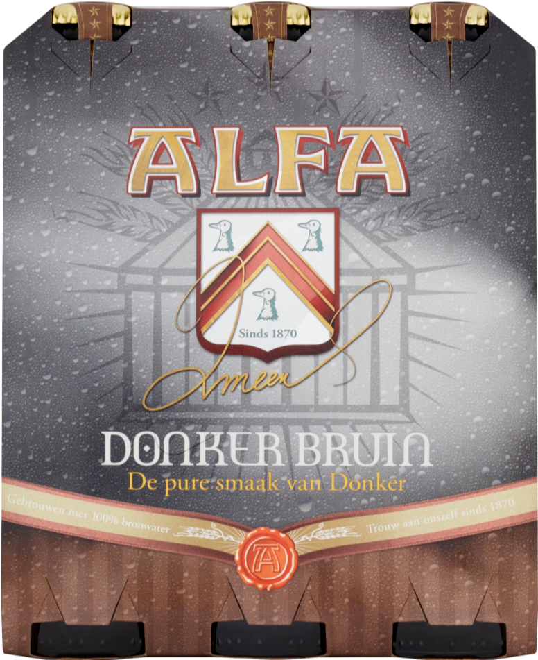 Alfa Donker Bruin sixpack met flesjes van 30cl Alfa Donker Bruin sixpack met flesjes van 30cl